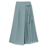Spring And Summer 2025 New Korean Version Of The Folding Chiffon Trousers Large Size Tight Waist Slack Trouser Skirt HZ1220