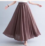 Mori Women's Literature And Art Large Cotton Tamples Skirt Tight Waist A-Shaped Skirt Long Solid National Style Skirt 24 Colors HZ1220