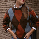 Autumn Loose V-Neck Clouds Fall Shoulder Knitted Cardigan Three Buckle Sweater Short Coat HZ1208