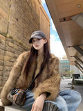 Autumn/Winter 2025 Brown Short Eco-Friendly Fur High Fashion Lazy Blouse HZ1208