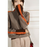 Autumn And Winter Design Feeling Lazy Loose Colliding Sleeve Full Imitation Wool High-Neck Knitting Sweater Women Autumn And Winter HZ1220