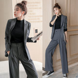Spring And Autumn 2025 Dark Gray Small Suit Suit Female British Wind Wide Leg Pants Casual Fried Street Suit Suit HZ1220