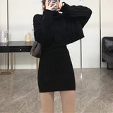 Korean Autumn And Winter French Gentle Hemp High-Necked Short Sweater + Knitted Skirt Woman HZ1220
