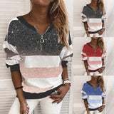 Autumn 2025 New Explosion Striped Digital Printing Long-Sleeved Half-String Loose Casual Dress Woman HZ1220