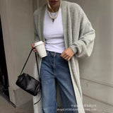 2025 Autumn And Winter Hot Sweater Suit Women Loose Long Version Imitation Cardigan + Open Fork Dress HZ1208