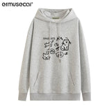 (Imitative Cotton Cotton Composite Milk Silk 350G) Autumn And Winter New Cat Print Loose Hooded Sweater HZ1208
