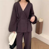 Autumn 2025 New Fashion Retro Lazy Knitted Set Women's Cardigan Jacket Wide Leg Pants Two Sets HZ1220