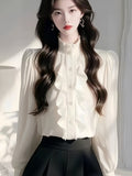 French Chic Lace Splicing Long-Sleeved Shirt Early Spring Super Good Single-Dnecked Shirt Temperament Blouse Women's Clothing HZ1208