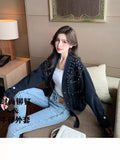2025 Spring Autumn Explosion Of Denim Nails Hanb, The Collection Of V-Neck Loose Denim Jacket Bf Fashion Women's Top HZ1220