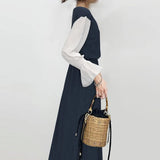 Spring And Autumn New Women's Clothing 20255 Impact Color Splicing Body Showing Slim Swing Long Sleeve A Word Pressure Skirt Dress HZ1220