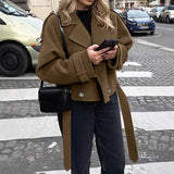 2025 New Women's Big Collar Hair, Stylish Short Belt Coat HZ1220