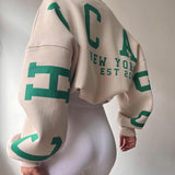 2025 Women's Casual Fashion Letter Print Thicken And Loose Round-Neck Long-Sleeved T-Shirt HZ1220