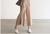 Gentle Wind Knitted Set Of Trousers Autumn New V-Neck Top + Open Wide Leg Pants Fashion Temperament Two-Set HZ1220