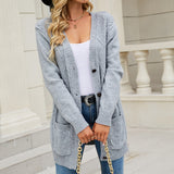 Sweater Long Coat Women's Long Dress Long Female Solid Color Mah-Button Cardigan Long-Sleeved British Style HZ1208