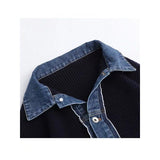 New Korean Version Of The 2025 Autumn And Winter Ins Loose Denim Splicing Knit Coat Women Bubble Sleeves Two Sweater Tide HZ1220