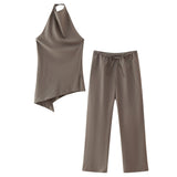 Hang Neck Minimalist Blouse 8346330 Minimalist Trousers 8306330 Set HZ1208