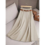 2025 Women's Spring And Autumn Solid Color Casual Bvy Skirt With Belt HZ1208