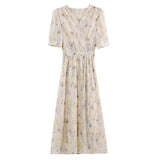 Gentle Wind Broken Flower Dress Women's Summer New Tea Break French High-Grade Feeling Thin V-Neck Long Dress HZ1220