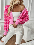 Autumn And Winter Tiger Pattern Lantern Sleeve Knitted Cardigan Sweater Short Coat HZ1208