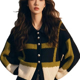 New Sweater In Autumn And Winter 2025 Retro Loose Color Design With A Sense Of Collar Small Fragrant Long-Sleeved Knitted Cardigan HZ1208