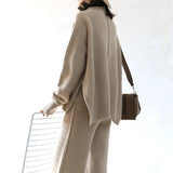 Age-Retrod-Skinny Knitting Set 2025 New Female Ocean Gas Open-Fork Sweater Wide Leg Pants Fashion Autumn And Winter Two Sets HZ1220