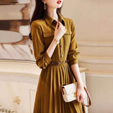 100-Fold Dress Autumn 2025 New Collar Loose Long Sleeve A Simple Elegant Dress Women's Long Model HZ1220