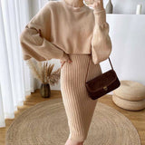 Autumn And Winter Korean Version Of Lazy Sweater Women Loose Chic Hoodie Top Two Sets Of Knitted Sling Vest Dress HZ1220