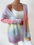 Autumn And Winter Sweater Women's Cardigan Coat Rainbow Tie-Dyed Mahjong Long-Sleeved Knitwear HZ1208