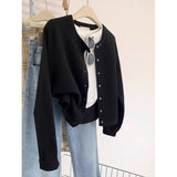 Soft Glutinous Solid Color Simple Short Design Knitted Cardigan Women 2025 Autumn And Winter Small Man Top Sweater Jacket HZ1208