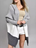 Spring And Autumn Classic Splicing Color Knitted Sweater Cardigan Women's Fashion Hooded Loose Casual Coat HZ1208