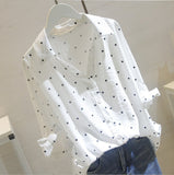 Spring And Autumn 2025 New Korean Version Of The White Wave Dot Shirt Women's Sleeves Loose Casual Cotton-Song V-Neck Shirt HZ1220