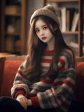 Early Spring And Autumn Retro Striped Sweater Women Winter Languid Wind 2025 New External Wear Soft Knitted Shirt Top HZ1208