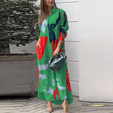 2025 Spring And Summer Women's Fashion Casual Printing Loose Open Fork Bag Long Shirt Shirt Dress HZ1220