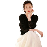 Sliced Hook Velvet Sweater Autumn And Winter New Thin Leisure Loose V Collar Long-Sleeved Knitted Sweater Woman HZ1220