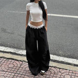 Street Low-Rise Color Lace Lace Waist Loose Casual Pants Fashion Woven Trousers HZ1220