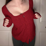 Gentle Girl Feeling Single-Dlong A-Plate Square-Necked Sweater Autumn And Winter Retro Fashion Basic Long-Sleeved Top Women's Clothing HZ1220