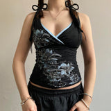 Vintage Plant Floral Print Slings Small Vest Hottie Girl Girl Slamming Sexy Antique Early Feeling New Blouse Tide HZ1220