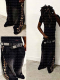 Vintage Summer New Black Leopard-Print Double Waist Trousers Wide Leg Pants Gothic Men And Women The Same HZ1208