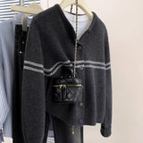 Clamming Striped Wool Knitted Cardigan Women's Autumn Coat 2025 New Spliced Sweater Jacket Bottom Shirt Tide HZ1208