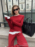 Autumn/Winter 2025 New Soft Model Set Women's Casual Blouse + Broad Legs Christmas Red Two-Sleeve HZ1208