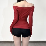 Sub-Cultural Personality Hottie Style Shoulder Dark Print T-Shirt Lace Side Long Sleeves To Dress Casual Blouse HZ1220