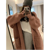 2025 Korean Version Of The Long Lazy Outside The Hooded Sweater Coat Women's Autumn And Winter Large Pocket Loose Knitted Open Shirt HZ1220
