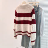 Knitted Purple Striped Soft-Clip Single-Dcupy Clasp-Clip Sweater Women's Cardigan Jacket 2025 New Autumn And Winter Top HZ1208