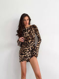 Women's Clothing 2025 Autumn And Winter 2025 New High-Waisted Collar Long-Sleeved Dress Personality Street Leopard-Print Skirt HZ1220