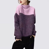 2025 Autumn And Winter New Lazy Wind High-Neck Long Sleeves Colliding Splicing Knitted Shirt Retro Loose Jacket Warm Sweater HZ1220