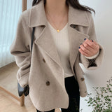 Korean Chic Autumn And Winter French Temperament Suit Double Buckle Loose Leisure Long Sleeves Warm Coat HZ1220