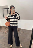 2025 Vintage Lazy Wind High-End Softy Loose Stripe Collar Fashion Knitting Suit Woman HZ1220