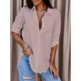 2025Wish Explosion Autumn Simple Long Sleeve V-Neck Button Lady Shirt Shirt Woman HZ1220