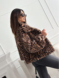 2025 Autumn And Winter New Leopard Print Collar Fashion Temperament Hairy Short Coat Plus Thick Female Top HZ1220