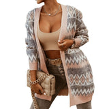 Autumn/Winter 2025 V-Necked Lattice Tute In The Color Of The Long Knitted Cardigan Sweater Jacket Commute HZ1208